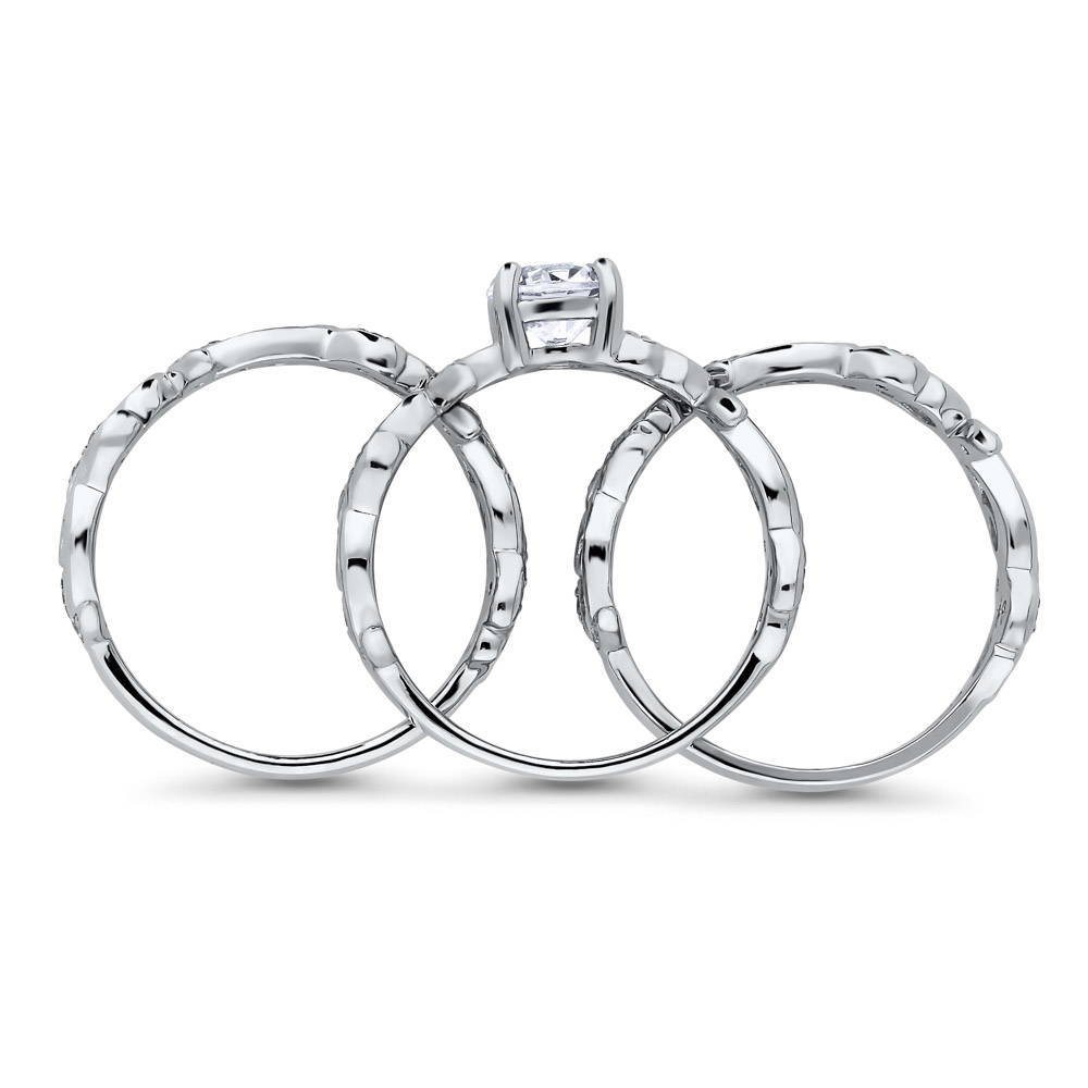 Solitaire Leaf Filigree 0.8ct CZ Ring Set in Sterling Silver