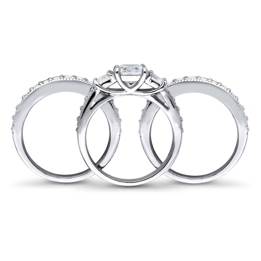 Alternate view of 3-Stone 1.5ct Cushion CZ Ring Set in Sterling Silver, 8 of 9