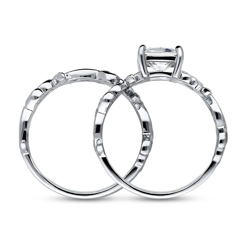 Solitaire Leaf Filigree Princess CZ Ring Set in Sterling Silver