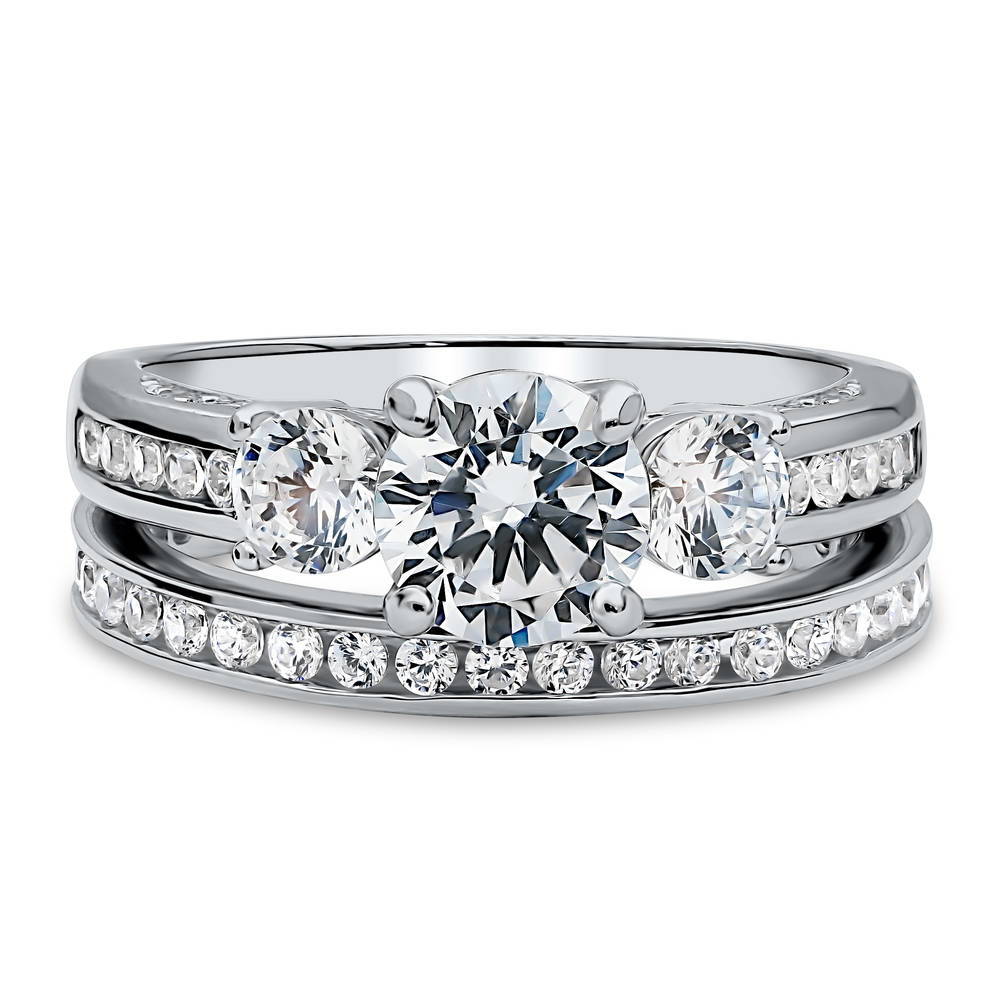 3-Stone 1ct CZ Ring Set in Sterling Silver