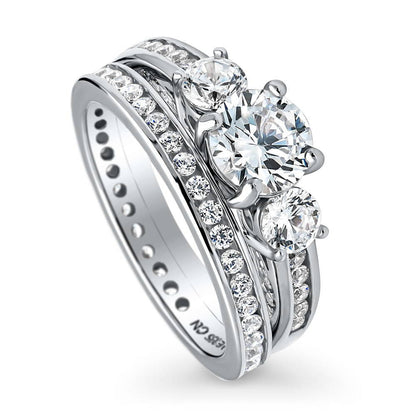 3-Stone 1ct CZ Ring Set in Sterling Silver