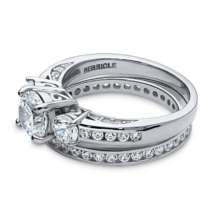 3-Stone 1ct CZ Ring Set in Sterling Silver
