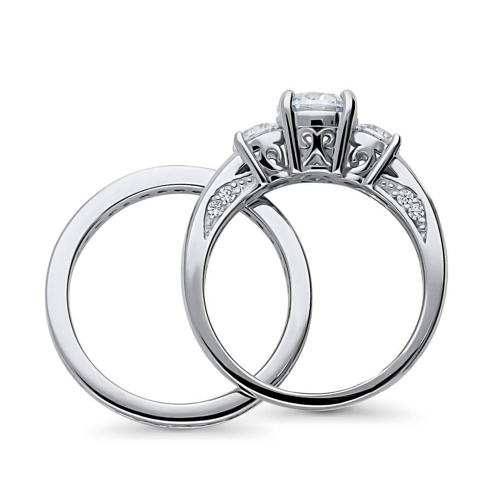 3-Stone 1ct CZ Ring Set in Sterling Silver
