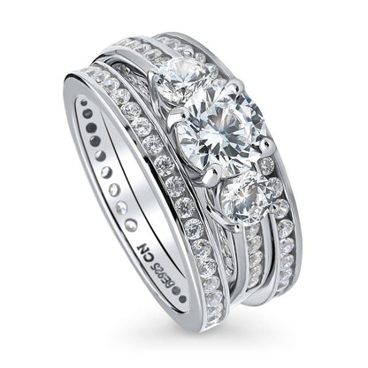 3-Stone 1ct CZ Ring Set in Sterling Silver