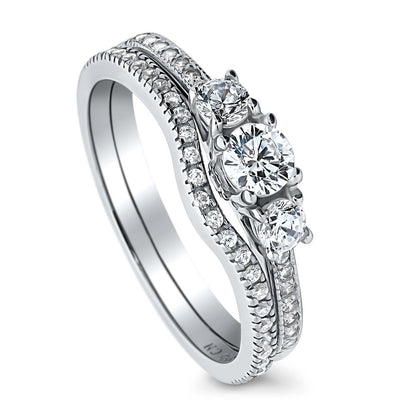 3-Stone Wishbone 0.25ct CZ Ring Set in Sterling Silver