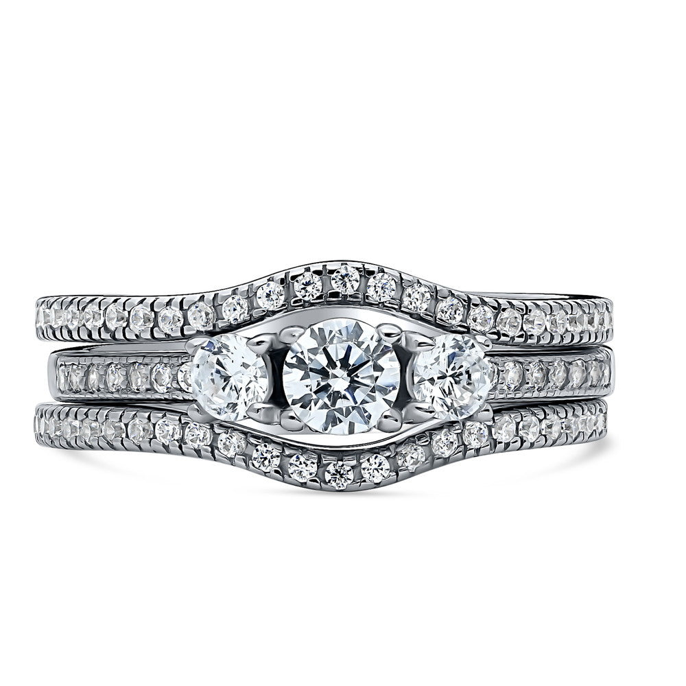 3-Stone Wishbone 0.25ct CZ Ring Set in Sterling Silver, 1 of 11