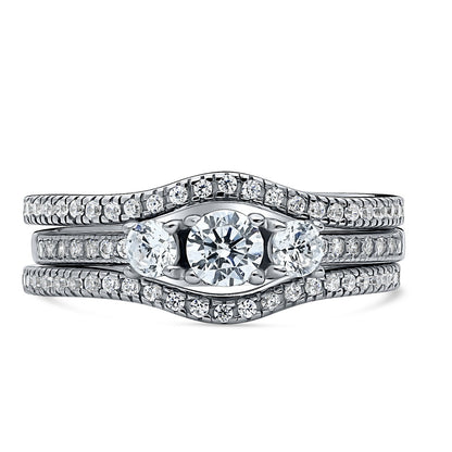 3-Stone Wishbone 0.25ct CZ Ring Set in Sterling Silver