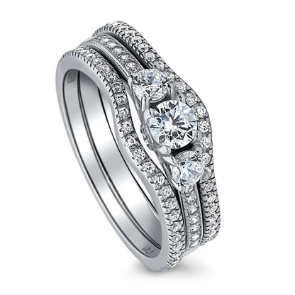 3-Stone Wishbone 0.25ct CZ Ring Set in Sterling Silver