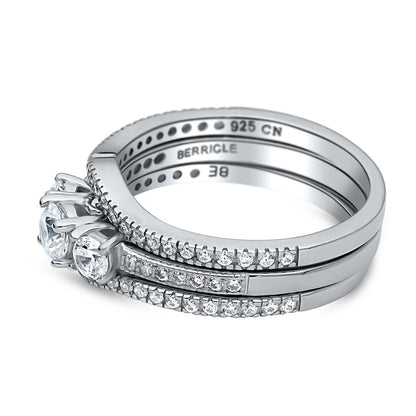 3-Stone Wishbone 0.25ct CZ Ring Set in Sterling Silver