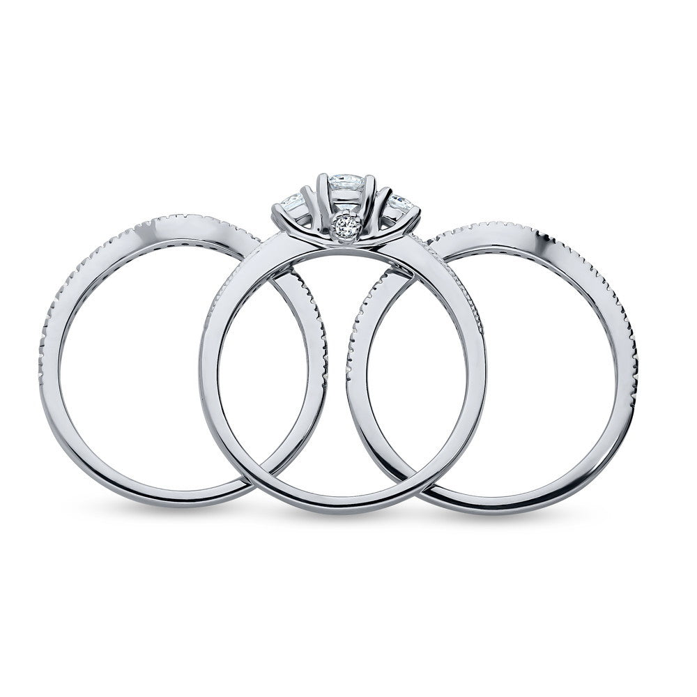 3-Stone Wishbone 0.25ct CZ Ring Set in Sterling Silver