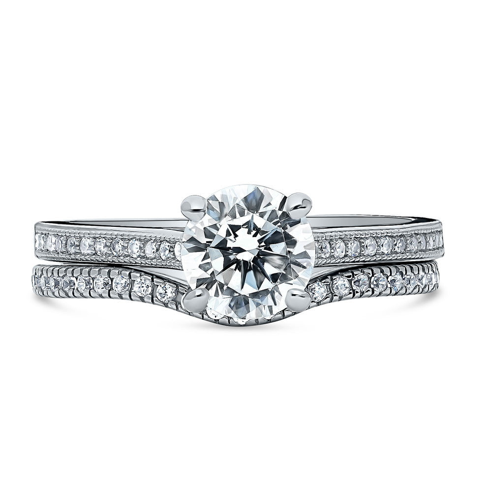 Solitaire Wishbone 1ct CZ Ring Set in Sterling Silver, 1 of 18