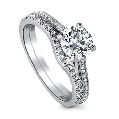 Solitaire Wishbone 1ct CZ Ring Set in Sterling Silver