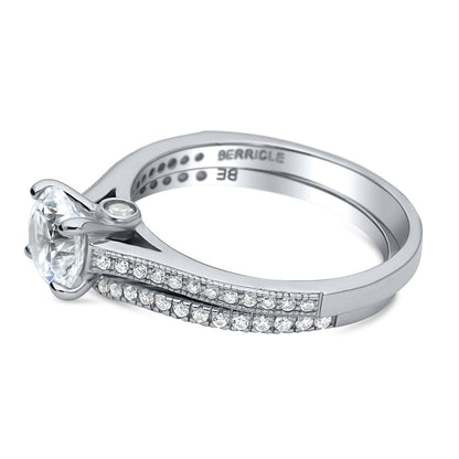 Solitaire Wishbone 1ct CZ Ring Set in Sterling Silver