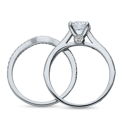 Solitaire Wishbone 1ct CZ Ring Set in Sterling Silver