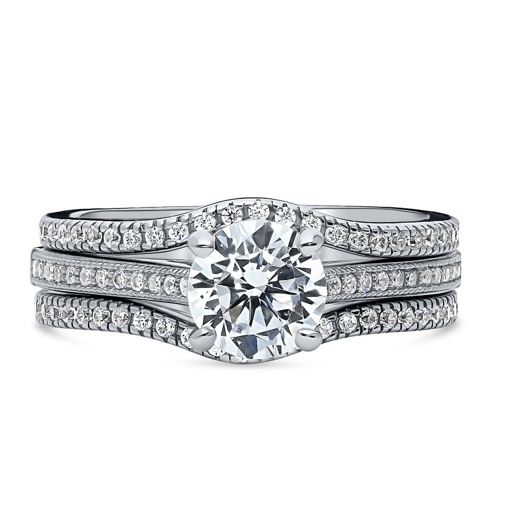 Solitaire Wishbone 1ct CZ Ring Set in Sterling Silver, 1 of 16