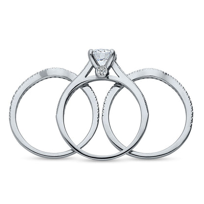 Solitaire Wishbone 1ct CZ Ring Set in Sterling Silver