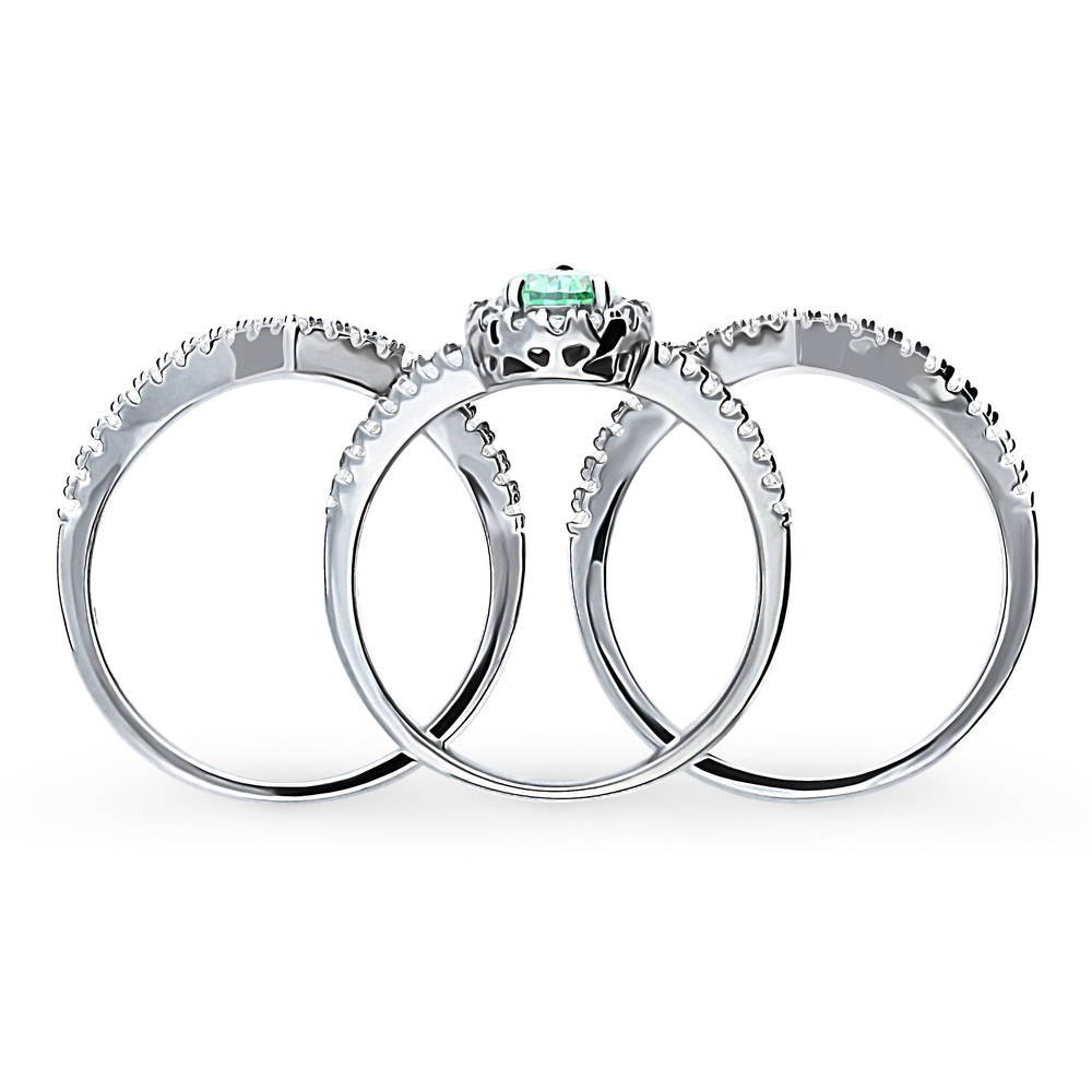 Halo Green Pear CZ Split Shank Ring Set in Sterling Silver