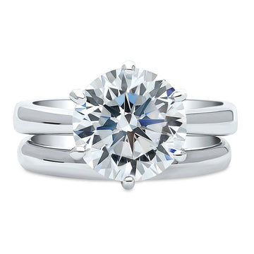 Solitaire 3.8ct Round CZ Ring Set in Sterling Silver