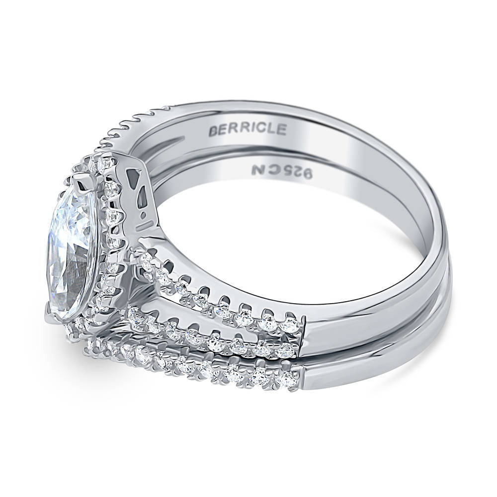 Angle view of Halo Wishbone Marquise CZ Split Shank Ring Set in Sterling Silver, 5 of 10