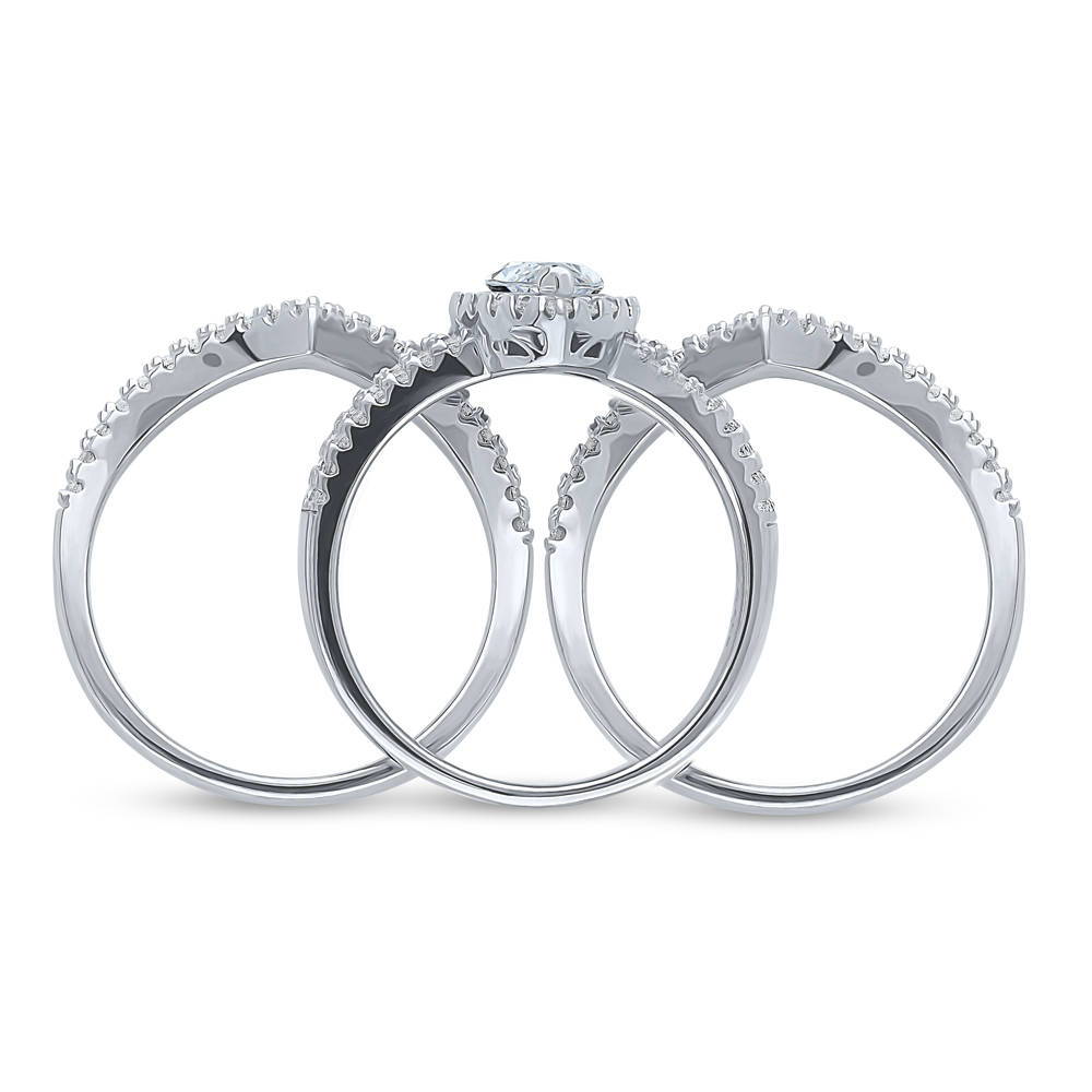 Halo Marquise CZ Split Shank Ring Set in Sterling Silver