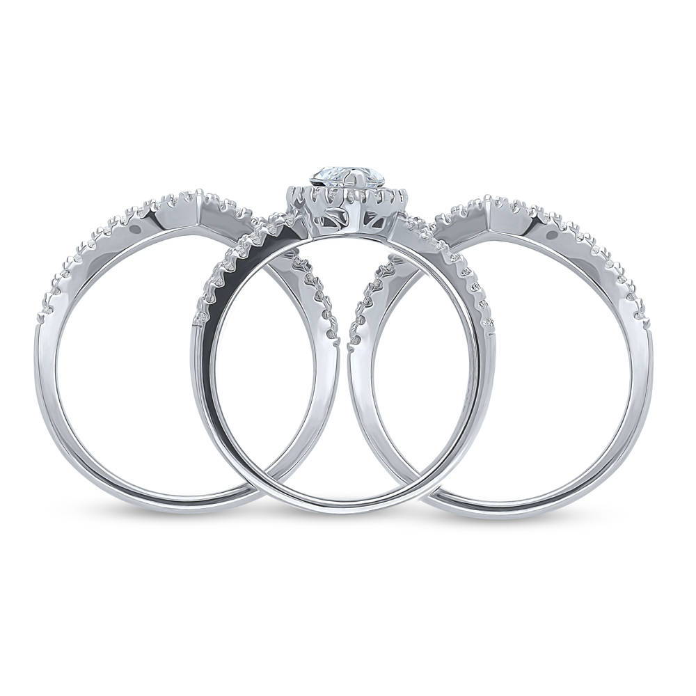 Halo Wishbone Marquise CZ Split Shank Ring Set in Sterling Silver