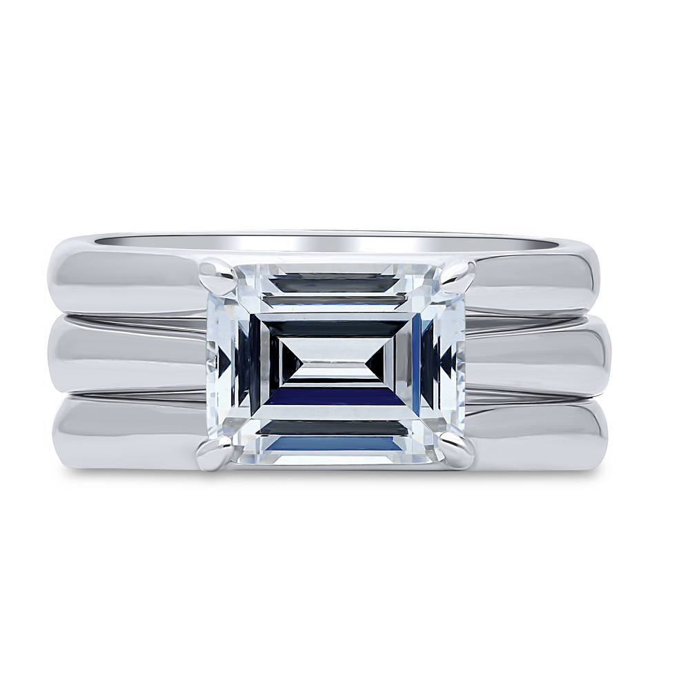 East-West Solitaire CZ Ring Set in Sterling Silver