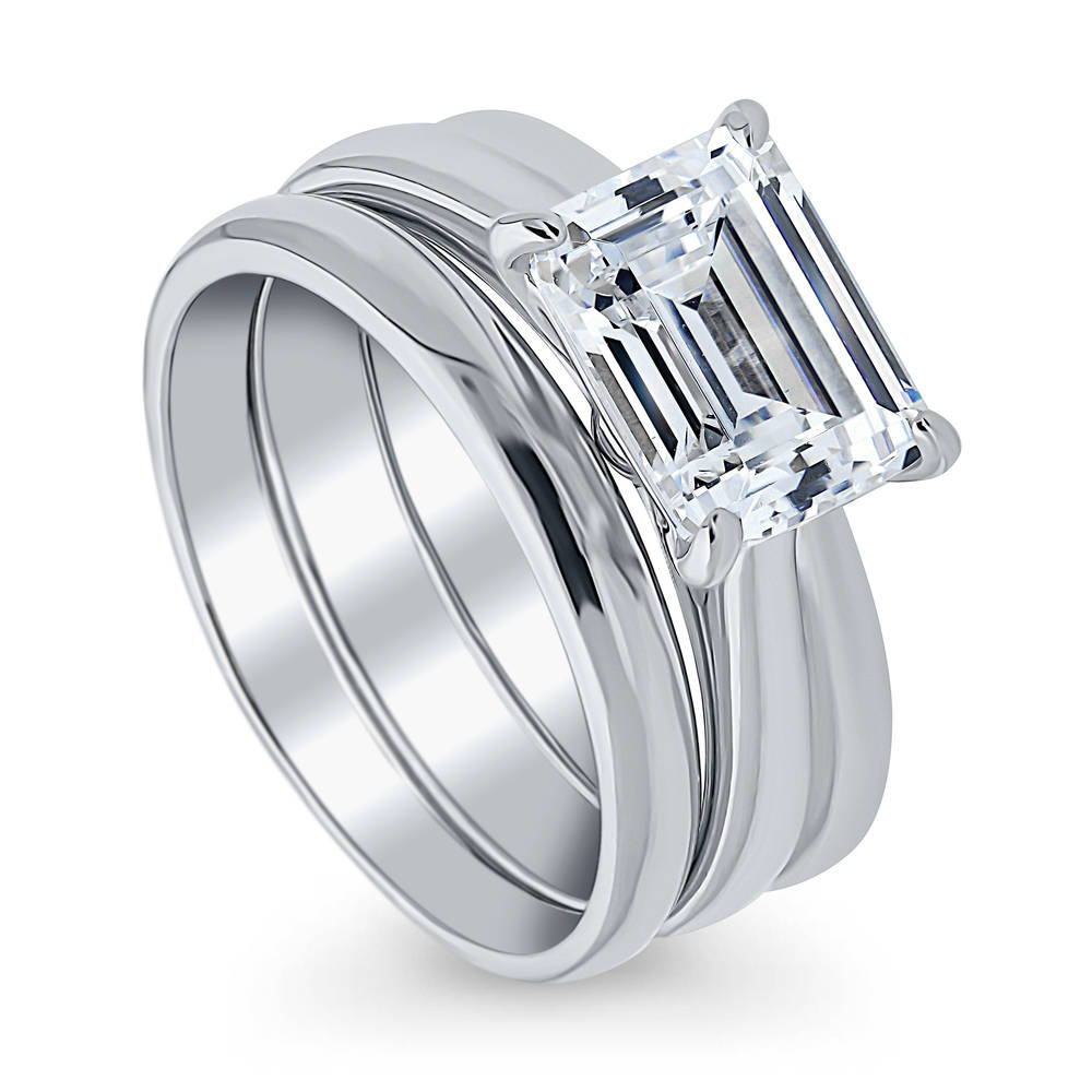 East-West Solitaire CZ Ring Set in Sterling Silver