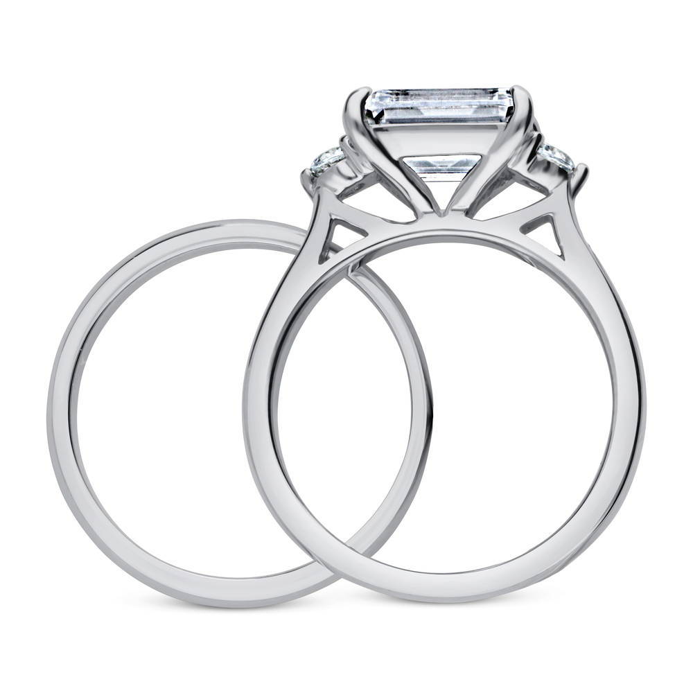 3-Stone East-West Emerald Cut CZ Ring Set in Sterling Silver