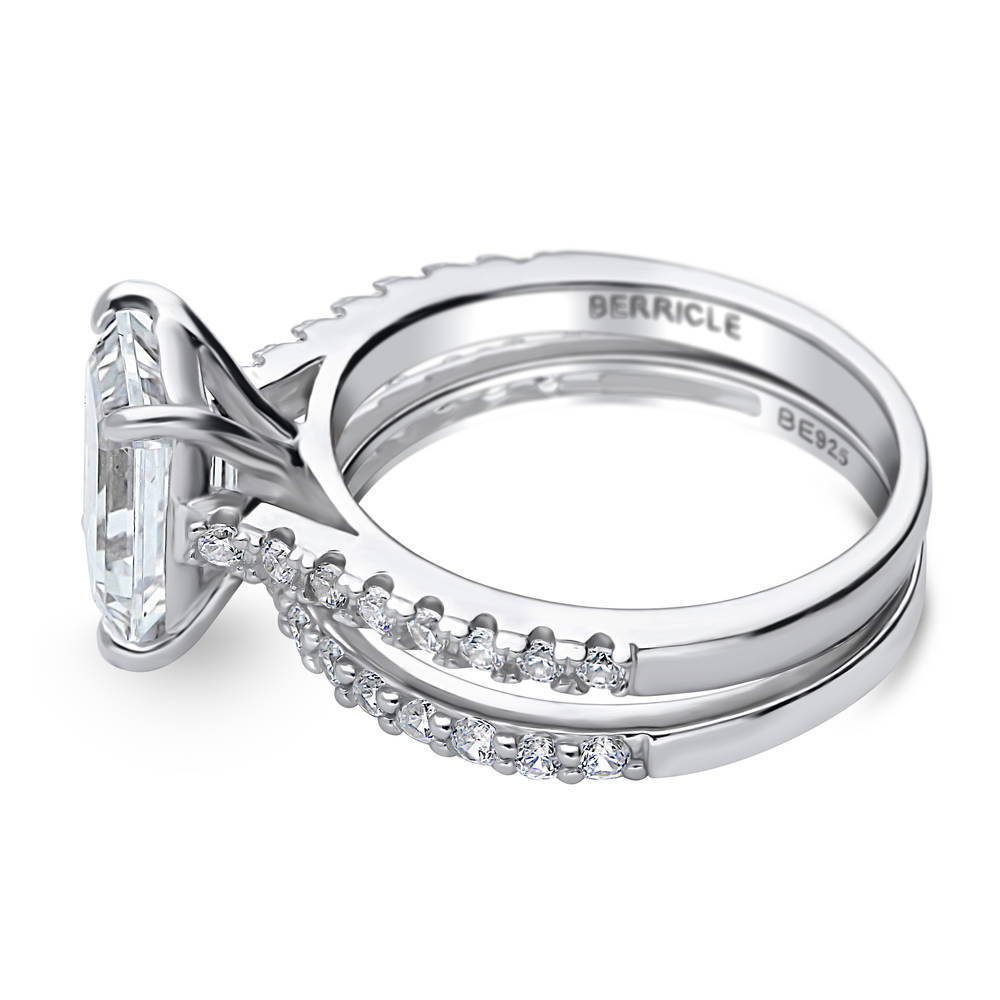 Angle view of Solitaire 2.6ct Emerald Cut CZ Ring Set in Sterling Silver, 5 of 12