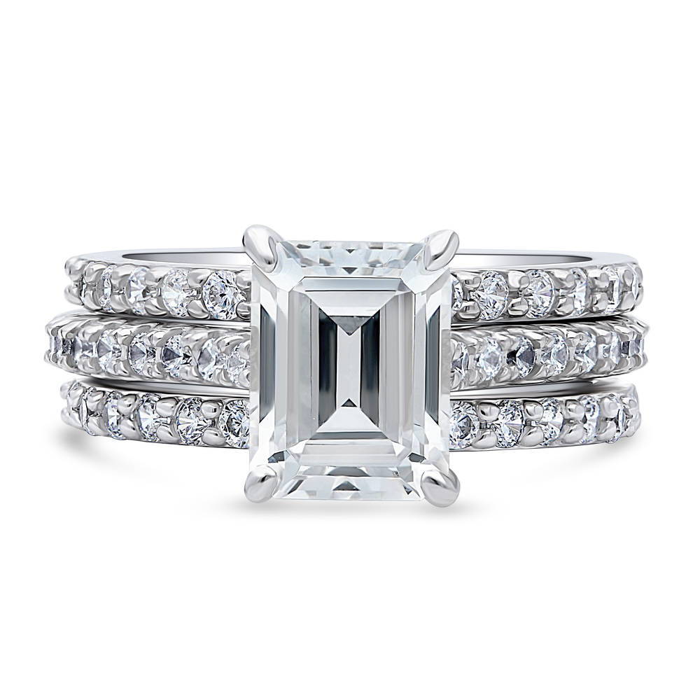 Solitaire 2.6ct Emerald Cut CZ Ring Set in Sterling Silver, 1 of 11