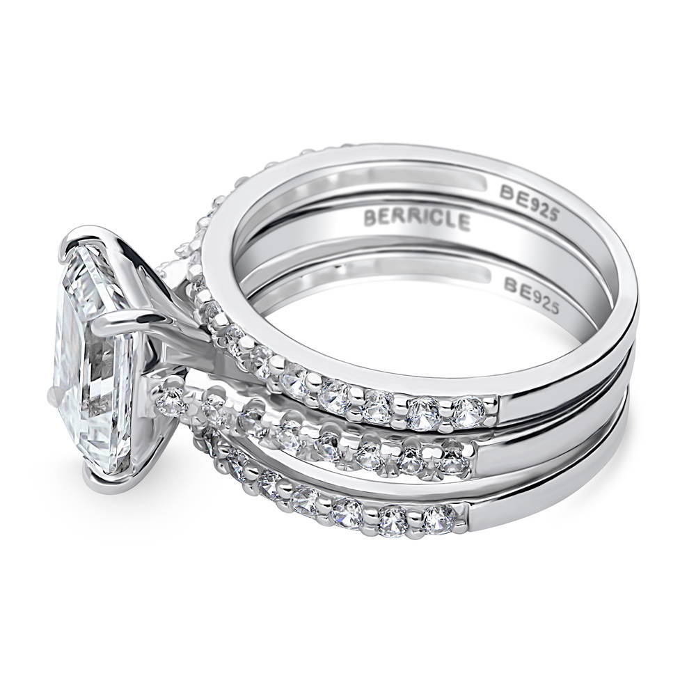 Angle view of Solitaire 2.6ct Emerald Cut CZ Ring Set in Sterling Silver, 5 of 11
