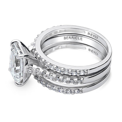 Solitaire 2.6ct Emerald Cut CZ Ring Set in Sterling Silver