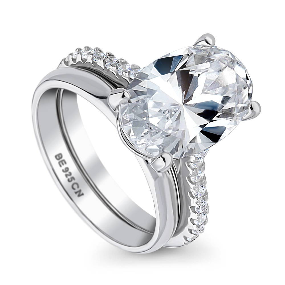 Front view of Solitaire 5.5ct Oval CZ Ring Set in Sterling Silver, 4 of 13