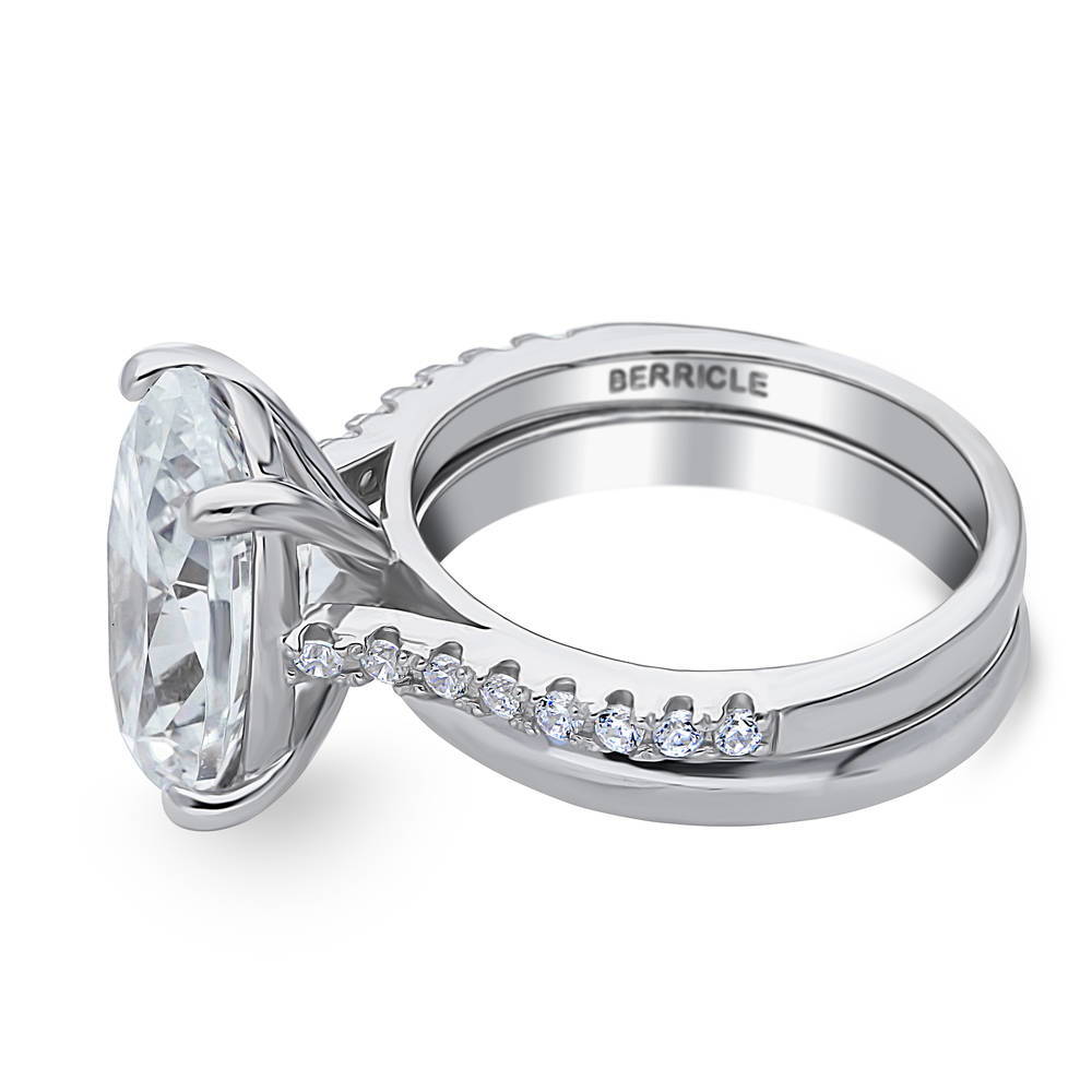 Angle view of Solitaire 5.5ct Oval CZ Ring Set in Sterling Silver, 5 of 13