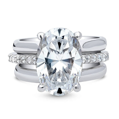 Solitaire 5.5ct Oval CZ Ring Set in Sterling Silver