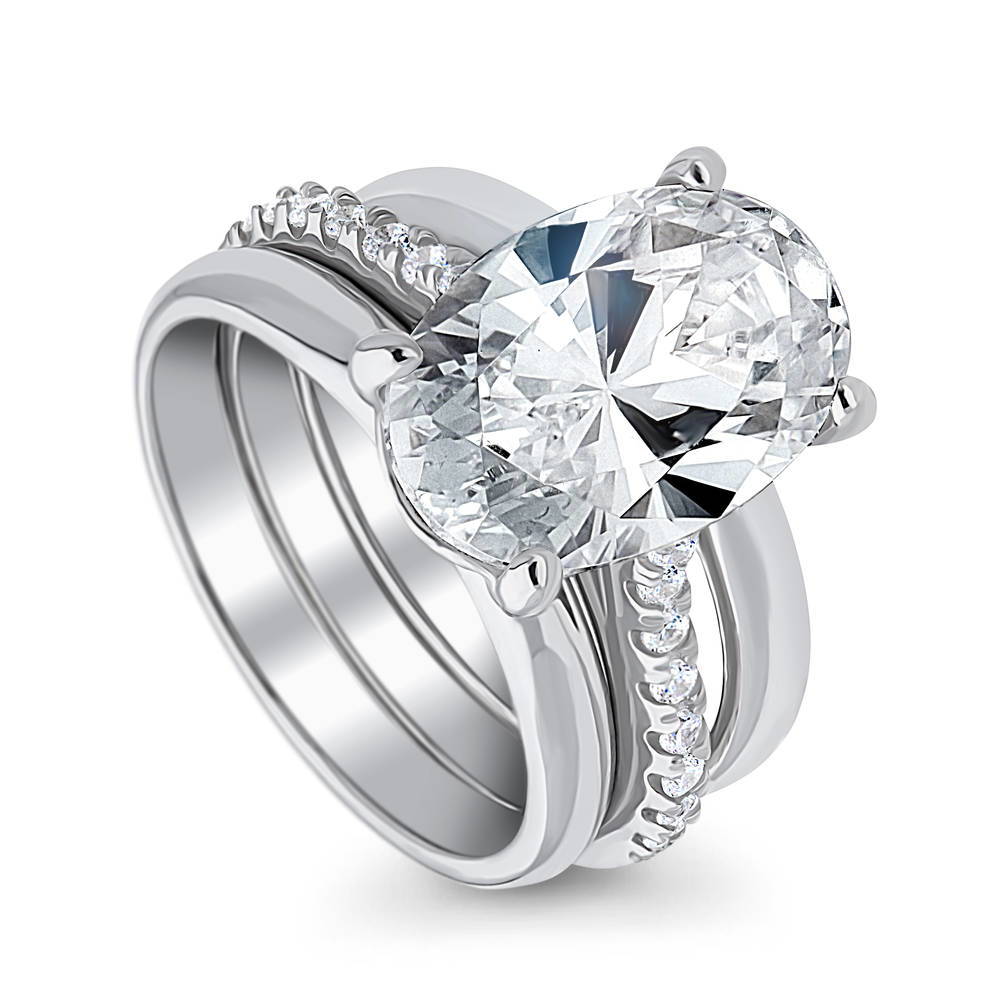 Front view of Solitaire 5.5ct Oval CZ Ring Set in Sterling Silver, 4 of 12