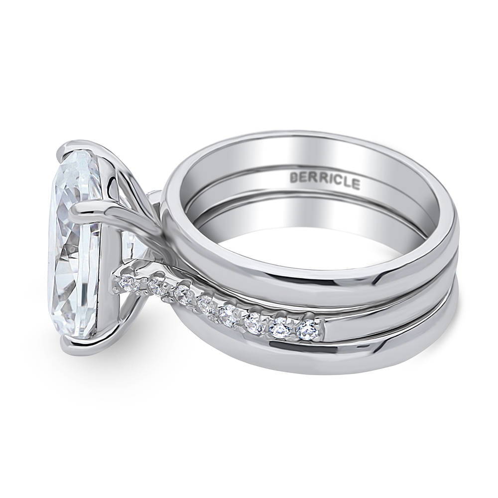 Angle view of Solitaire 5.5ct Oval CZ Ring Set in Sterling Silver, 5 of 12