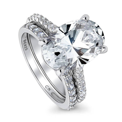 Solitaire 5.5ct Oval CZ Ring Set in Sterling Silver