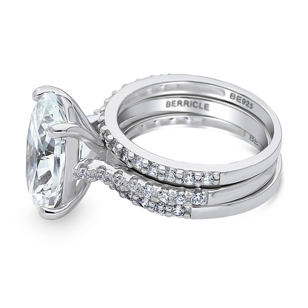 Angle view of Solitaire 5.5ct Oval CZ Ring Set in Sterling Silver, 5 of 13