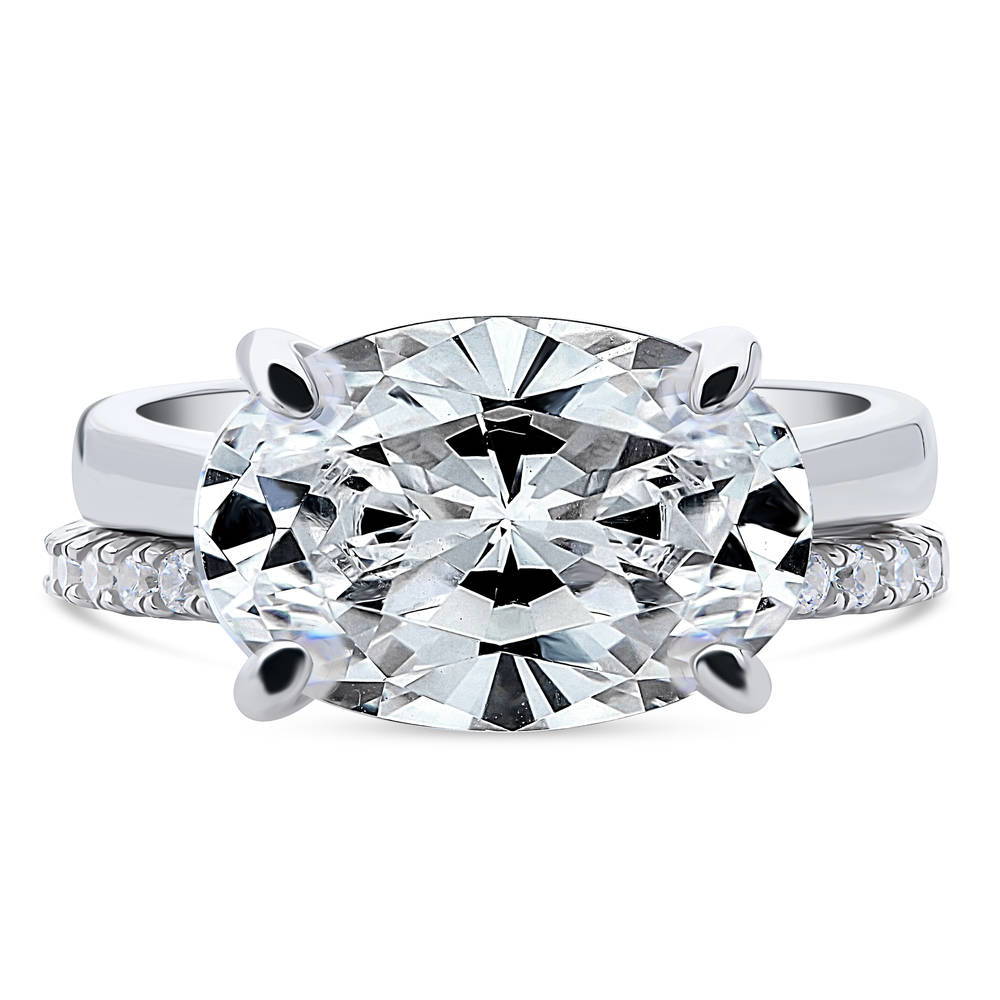 Solitaire East-West 5.5ct Oval CZ Ring Set in Sterling Silver, 1 of 13