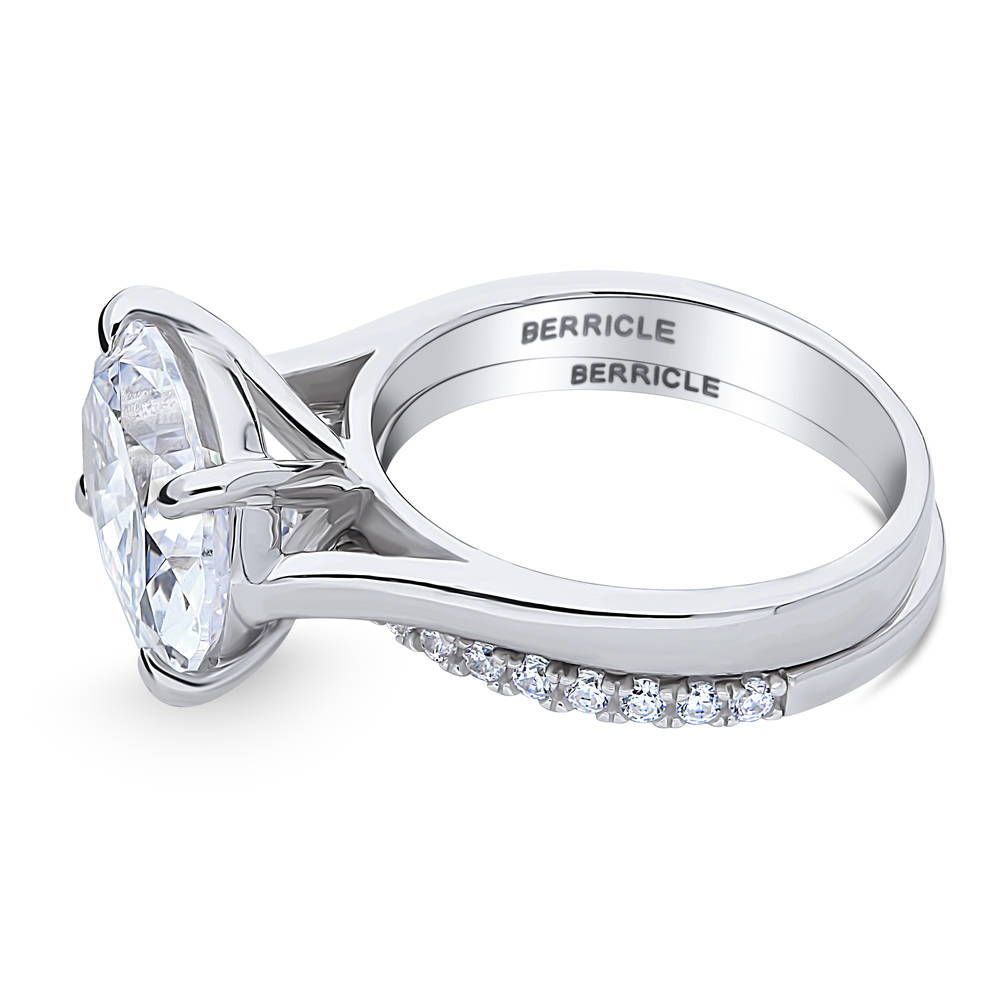 Angle view of Solitaire East-West 5.5ct Oval CZ Ring Set in Sterling Silver, 5 of 13