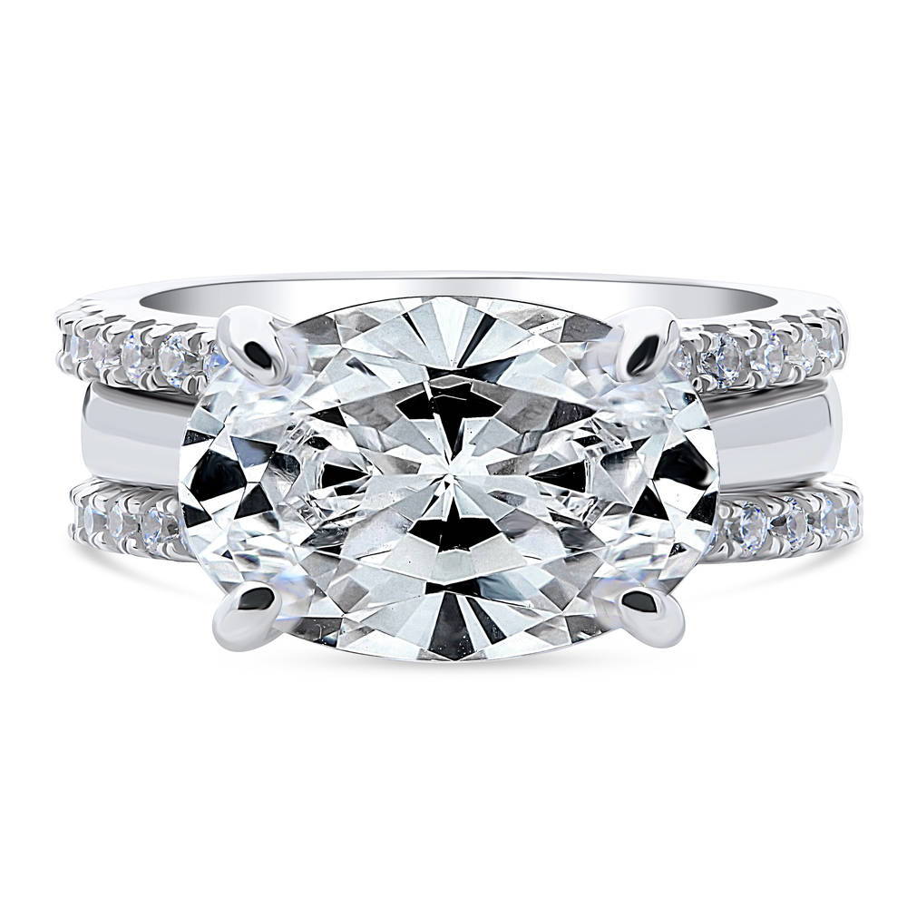 Solitaire East-West 5.5ct Oval CZ Ring Set in Sterling Silver, 1 of 11