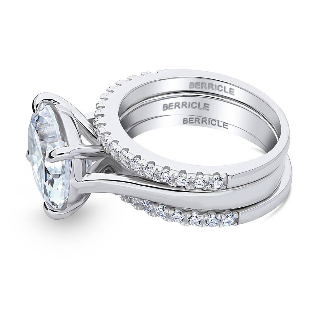 Angle view of Solitaire East-West 5.5ct Oval CZ Ring Set in Sterling Silver, 5 of 11