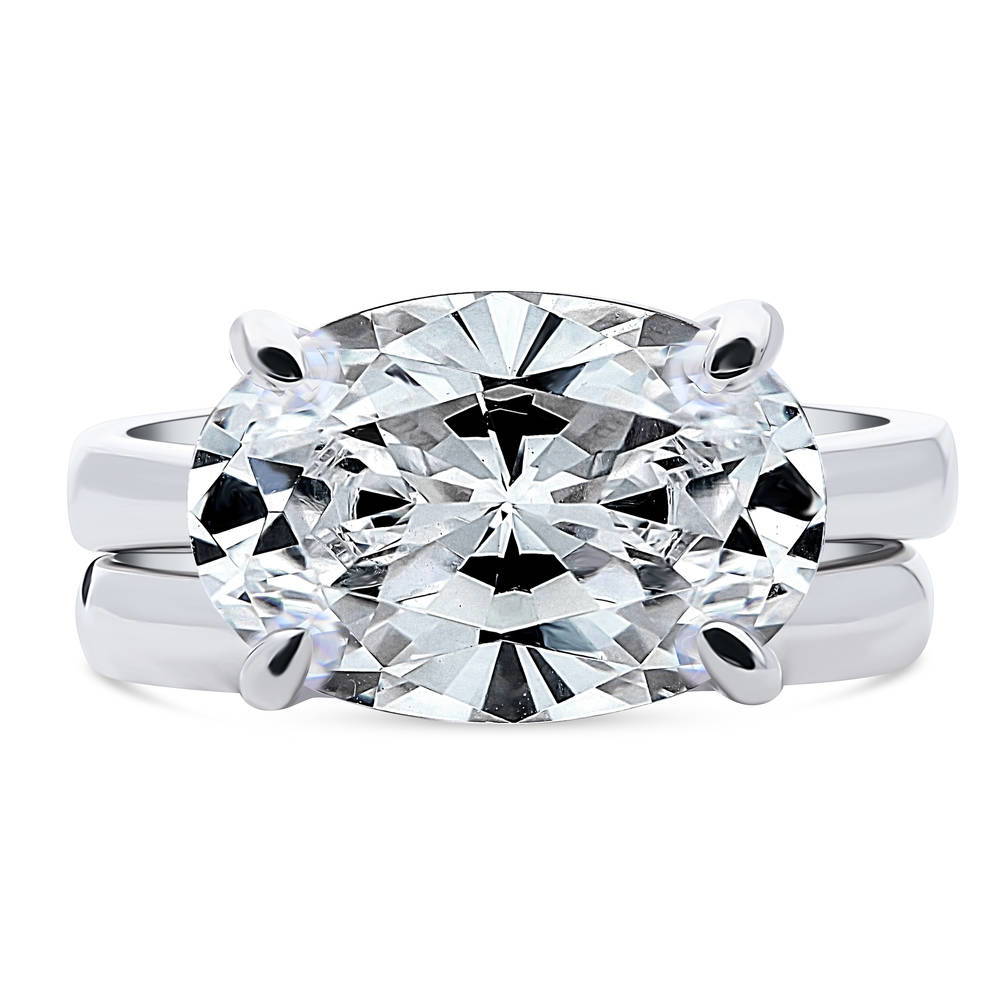 Solitaire East-West 5.5ct Oval CZ Ring Set in Sterling Silver
