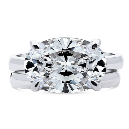 Solitaire East-West 5.5ct Oval CZ Ring Set in Sterling Silver