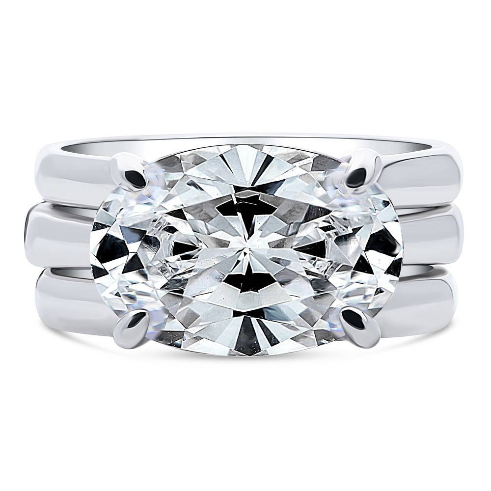 Solitaire East-West 5.5ct Oval CZ Ring Set in Sterling Silver, 1 of 10