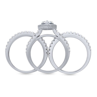 Halo Pear CZ Ring Set in Sterling Silver