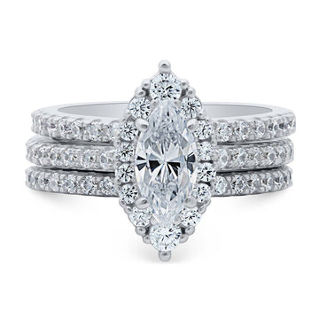 Halo Marquise CZ Ring Set in Sterling Silver