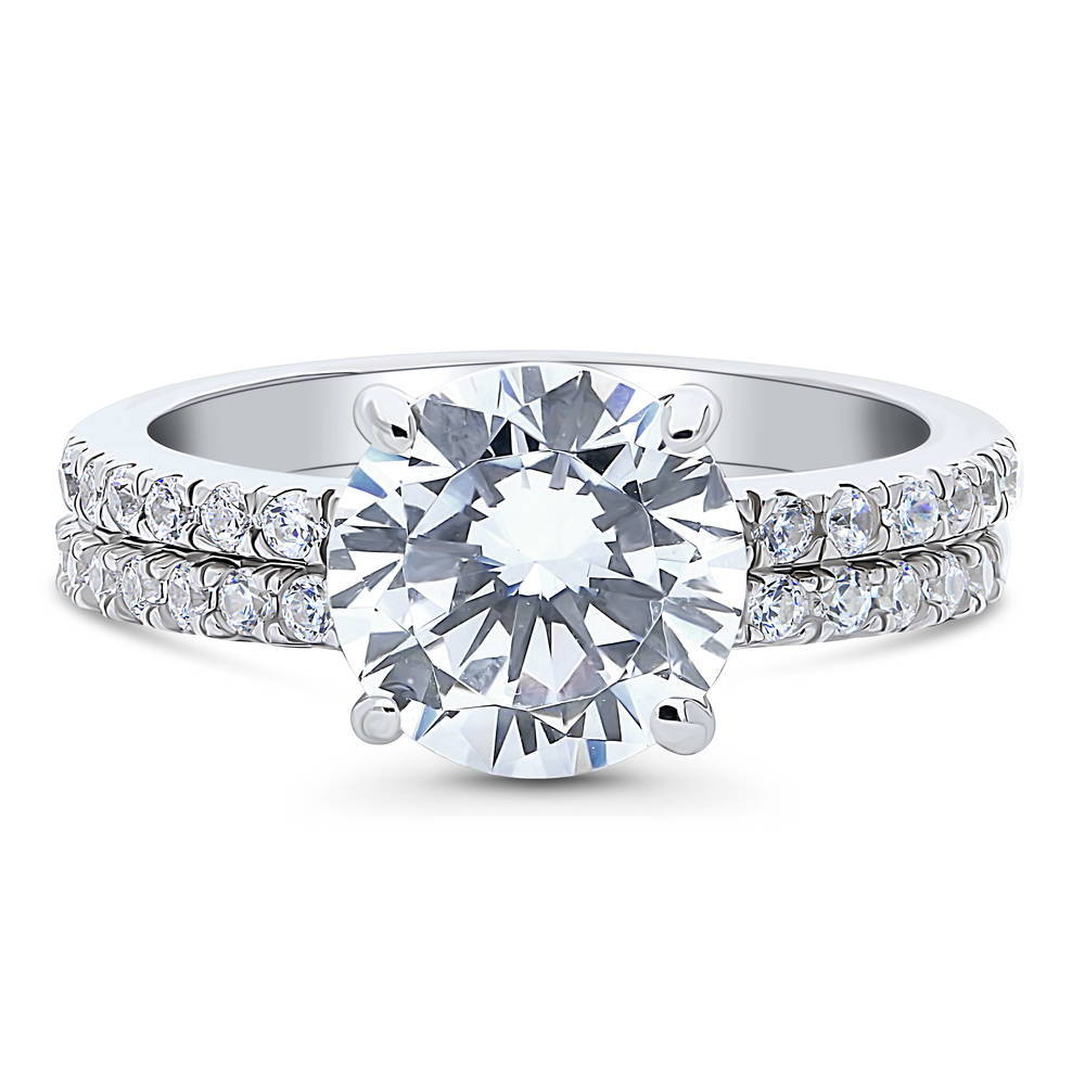 Solitaire Hidden Halo 2.7ct CZ Ring Set in Sterling Silver, 1 of 12