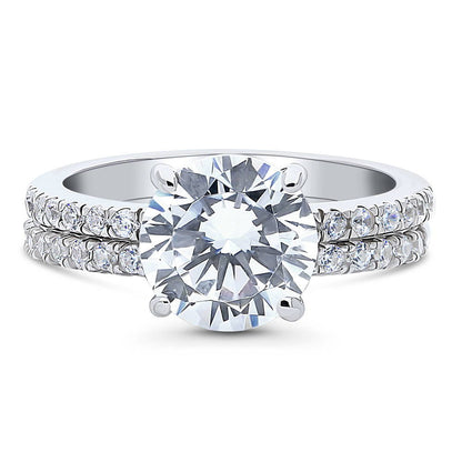 Solitaire Hidden Halo 2.7ct CZ Ring Set in Sterling Silver